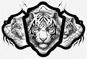 A mythical tiger forearm sleeve tattoo, with lightning and clouds filling the area tattoo idea