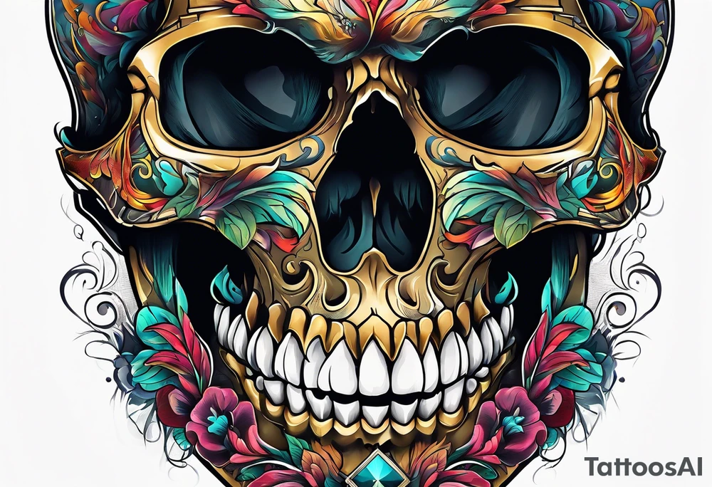 Open mouth skull with road coming out mouth tattoo idea