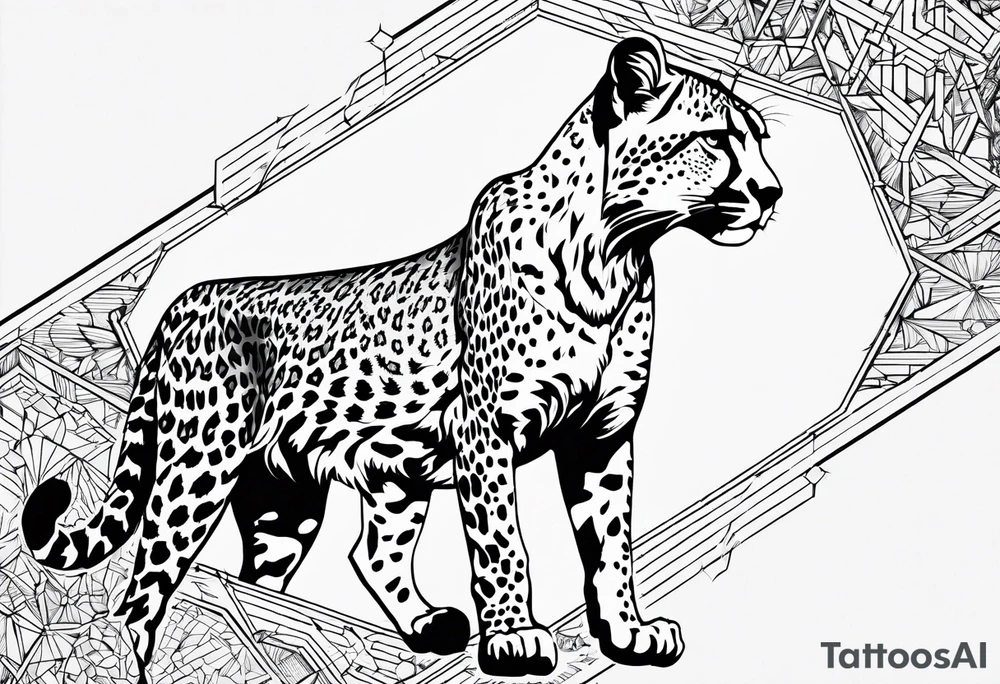 geometric world map tattoo with a cheetah tattoo idea