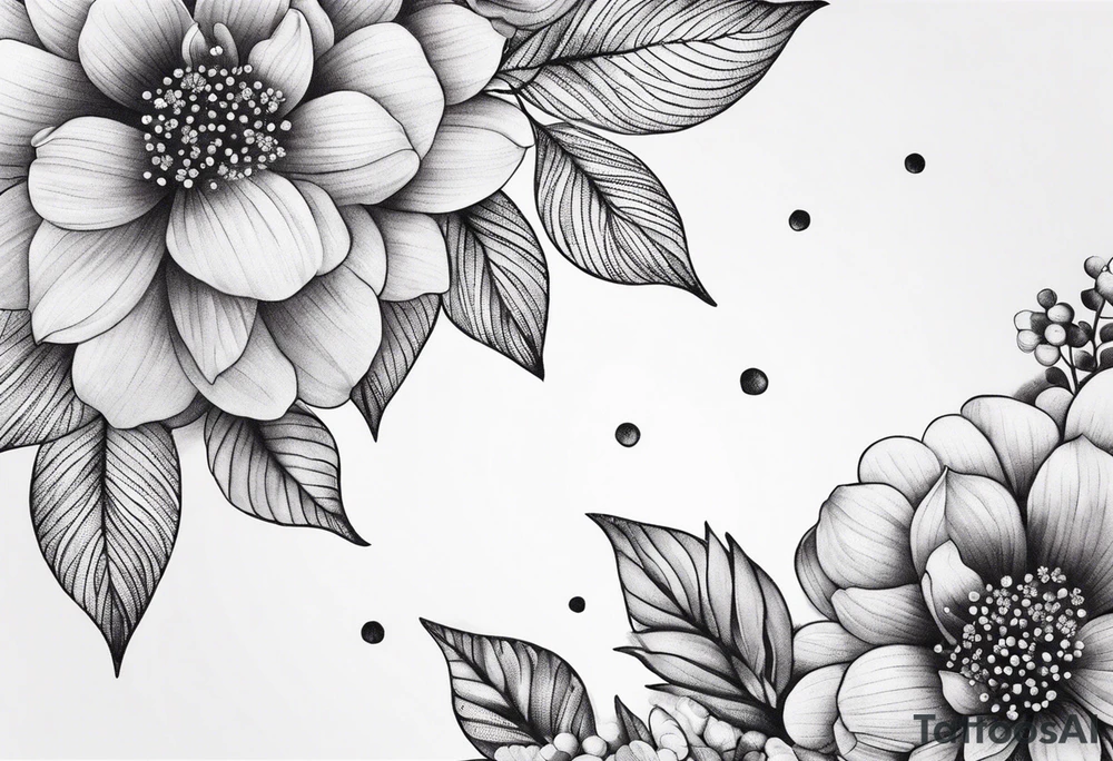 Design a minimalist tattoo featuring a combination of small flowers and leaves, arranged in a graceful, flowing pattern tattoo idea