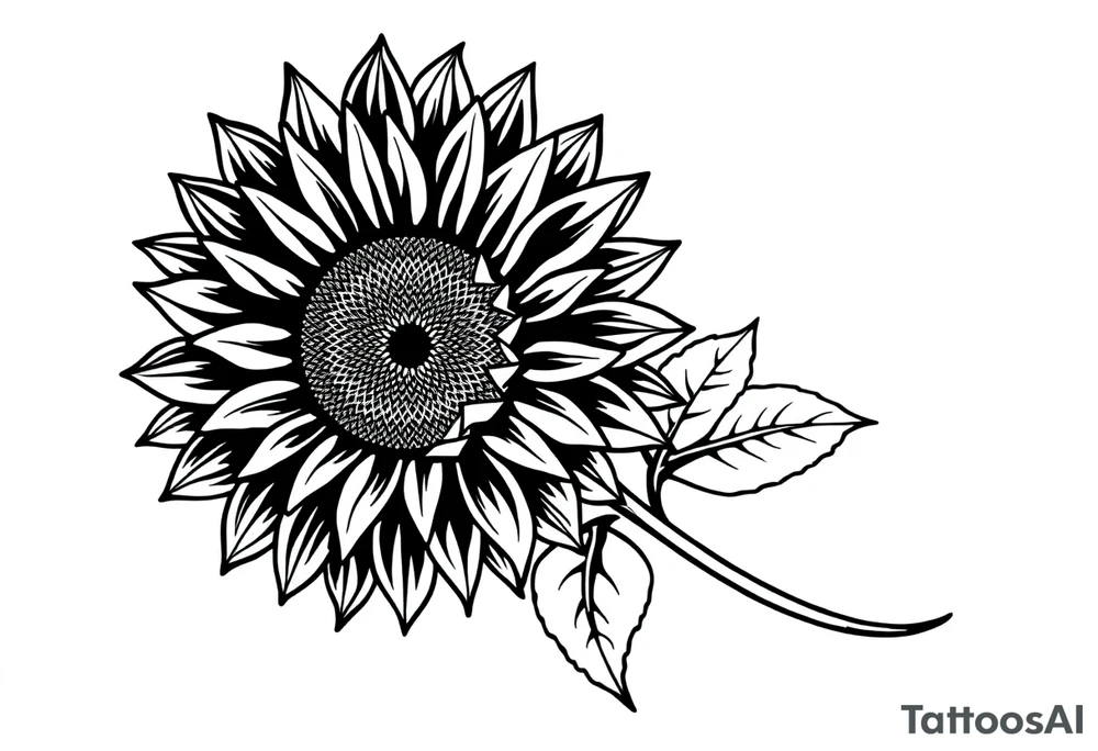 Sunflower with stem and leaves tattoo idea