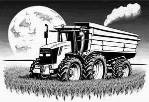 Grain tractor, canola field, grain mill, harvest moon, grain truck offloading grain into grain bins tattoo idea