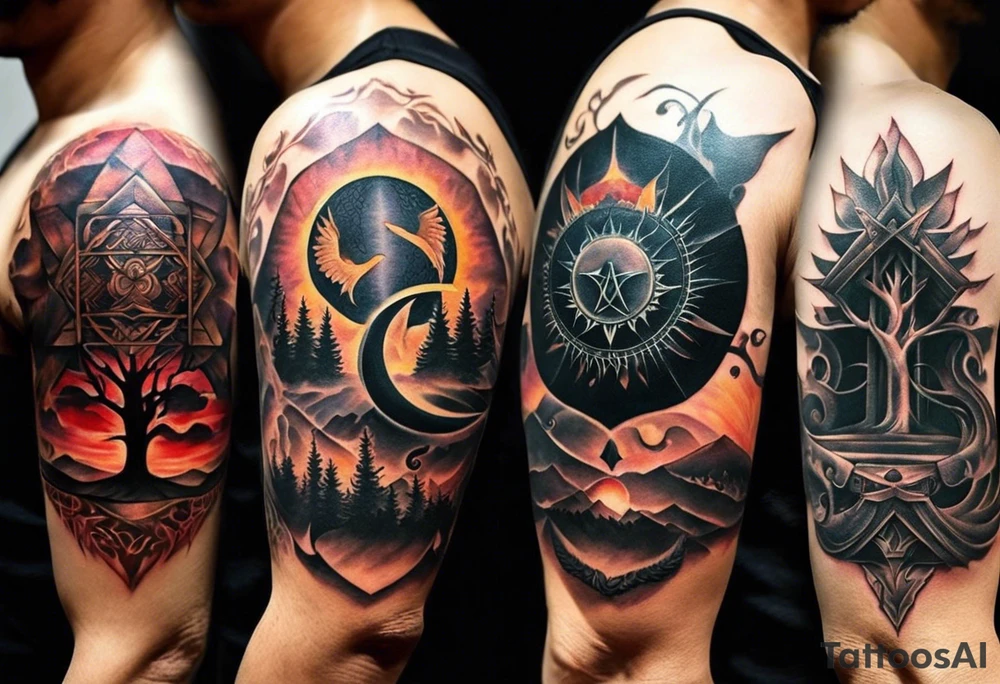 Duality tattoos represent the concept of opposing forces or aspects existing within oneself or in the world. They symbolize the interconnectedness of light and darkness, good and evil, or masculine and feminine energies. Duality tattoos can also signify balance and harmony, as finding equilibrium between contrasting elements is essential for personal growth. Additionally, they may illustrate the idea of choice and the constant decision-making process in life. Suitable placements for duality tattoos include the forearm, representing the constant interaction between opposing forces, or the back, emphasizing the idea of balance between different aspects of one's personality or beliefs. Below you will find a collection of duality tattoo design ideas for you to browse and get inspired by. tattoo idea