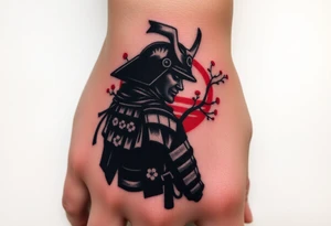 noble samurai warrior silhouette at sunset with cherry blossoms tattoo idea