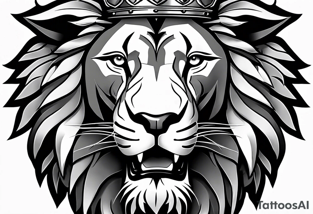 lion with a crown and sparkling eyes and mouth open teeth showing tattoo idea