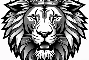 lion with a crown and sparkling eyes and mouth open teeth showing tattoo idea