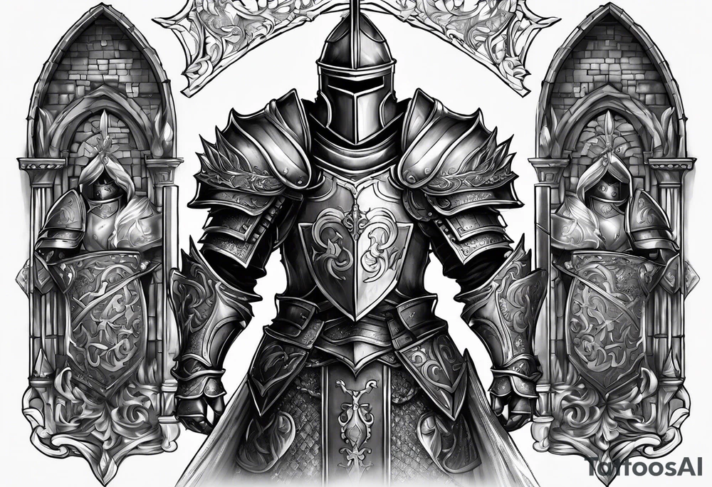 knight heavy armor cathedral tattoo idea