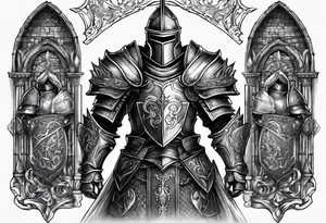knight heavy armor cathedral tattoo idea