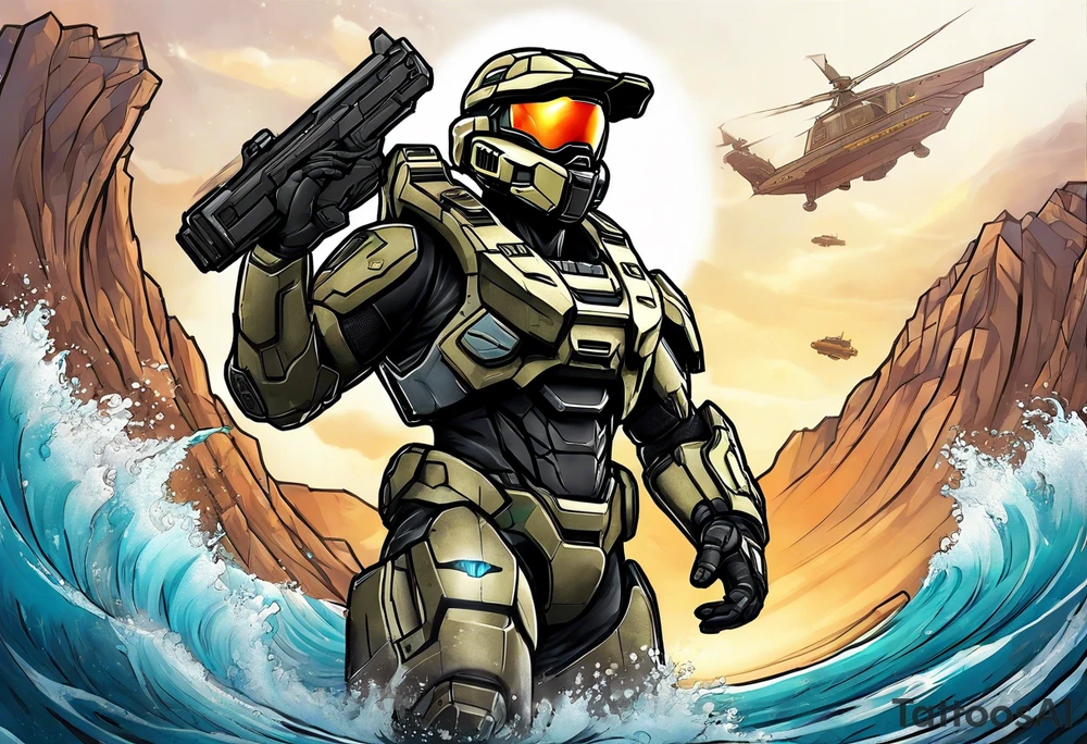 Halo 3 Marine reaching for the sky tattoo idea
