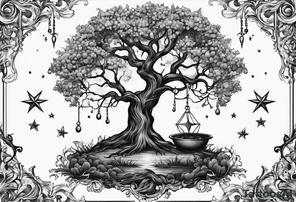 poison tree with no leaves and stars tattoo idea