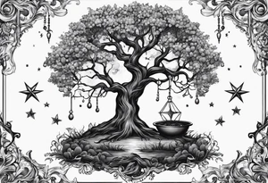 poison tree with no leaves and stars tattoo idea