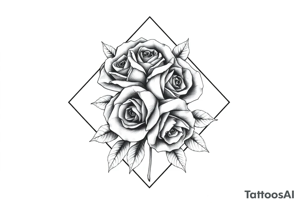 Roses inside of an elongated diamond shape tattoo idea