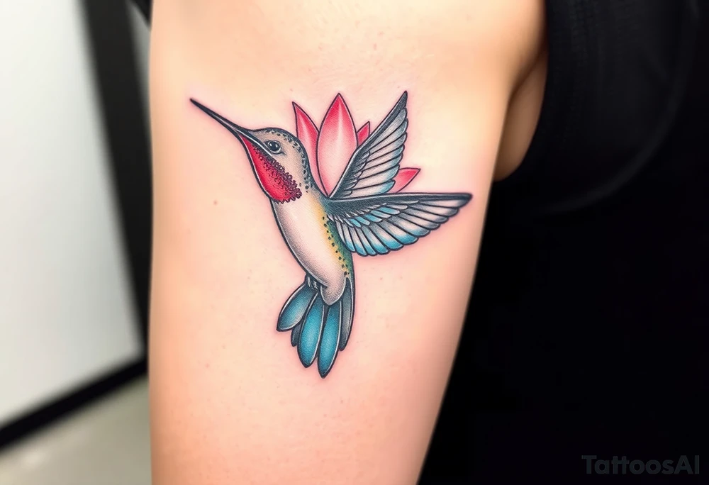 A hummingbird with lotus wings(only red , blue and black are possible colors) tattoo idea