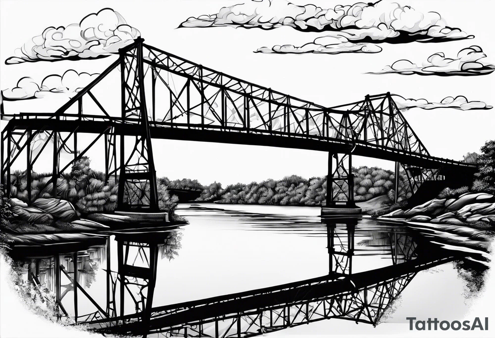 steel truss cantilever bridge over river, tattoo idea