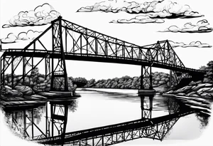 steel truss cantilever bridge over river, tattoo idea