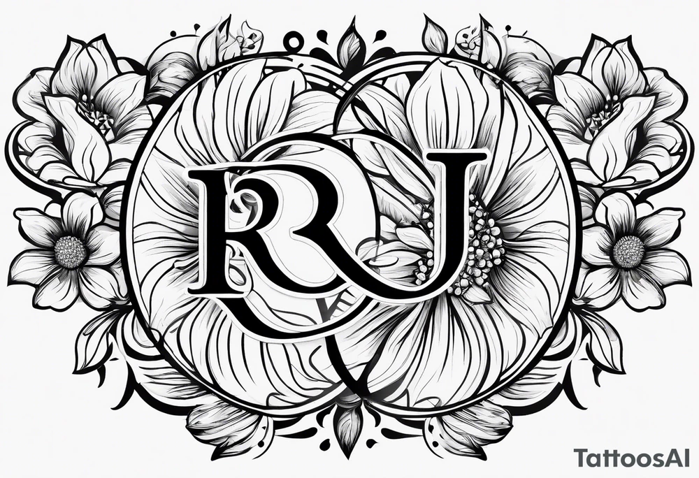 Initials R, E, J incorporated into a small flower tattoo design tattoo idea