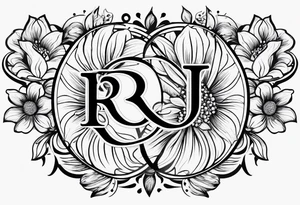 Initials R, E, J incorporated into a small flower tattoo design tattoo idea