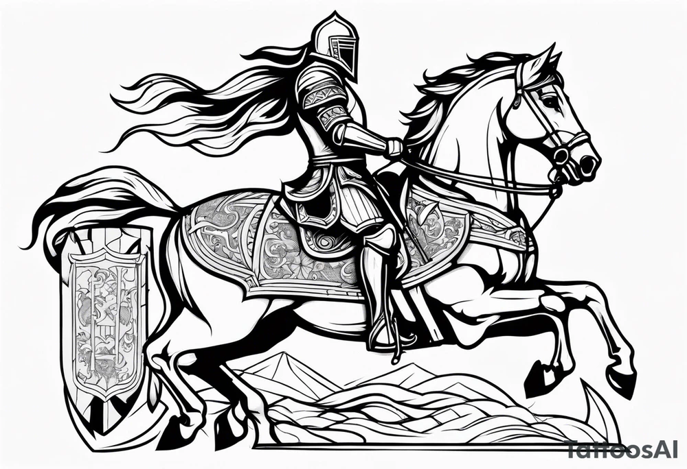 Templer knight on horse with sword an shield tattoo idea