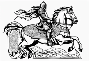Templer knight on horse with sword an shield tattoo idea