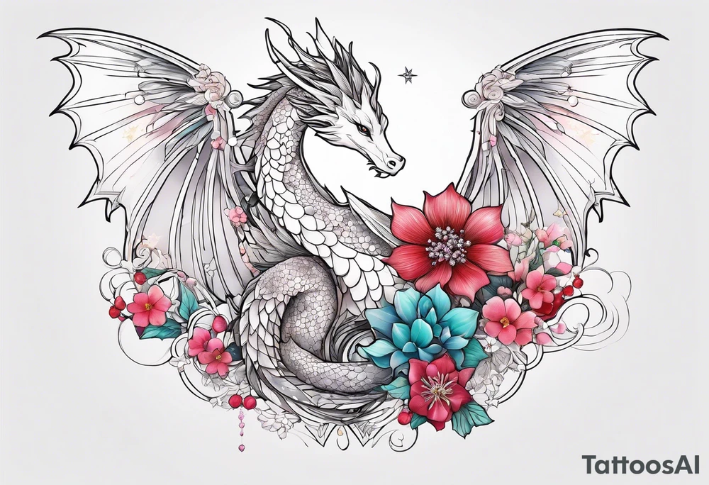 Constellation, wing , snow , cross , dragon female japan kawaii , flower tattoo idea