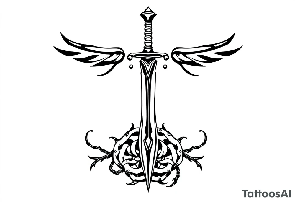 a single sword with an overgrown Celtic knot band infused with roots tattoo idea