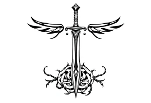 a single sword with an overgrown Celtic knot band infused with roots tattoo idea