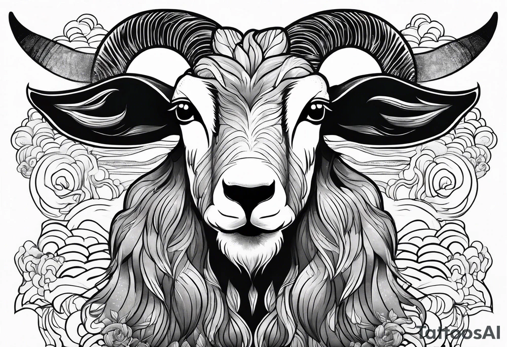 full body goat with clouds in japanese style tattoo idea