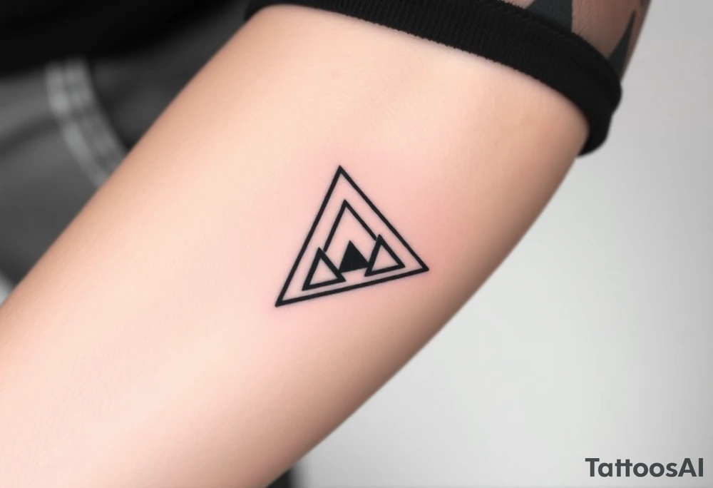 Geometric small triangle with different lives merge together while being psychedelic with fine thin lines tattoo idea