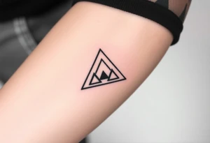 Geometric small triangle with different lives merge together while being psychedelic with fine thin lines tattoo idea