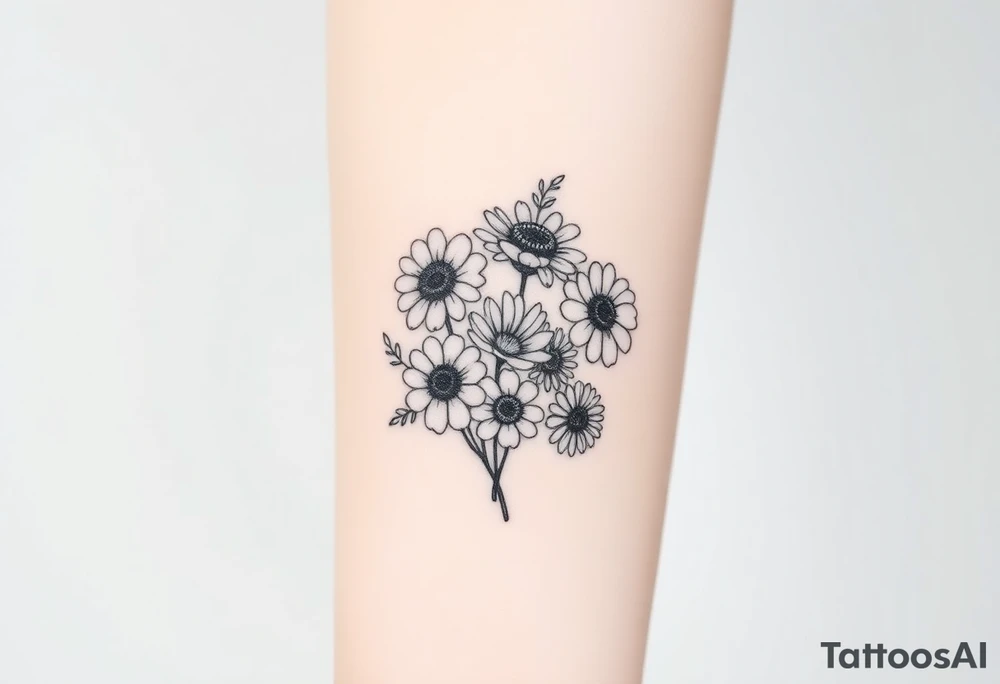 Small flower bouquet with order of flowers, daisy, cosmo, poppy, chrysanthemum, cosmo tattoo idea