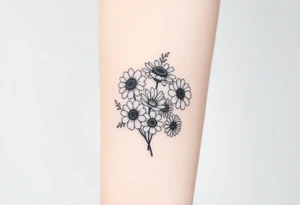 Small flower bouquet with order of flowers, daisy, cosmo, poppy, chrysanthemum, cosmo tattoo idea
