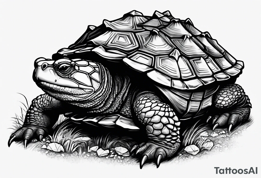 angry alligator snapping turtle, front view tattoo idea