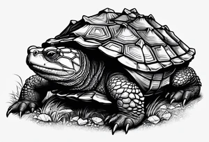 angry alligator snapping turtle, front view tattoo idea
