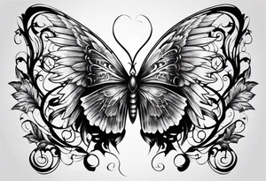 Angel wings and butterfly in the middle tattoo idea