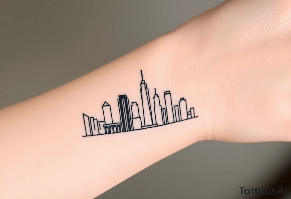 abstract, line drawing of the downtown phoenix az skyline tattoo idea