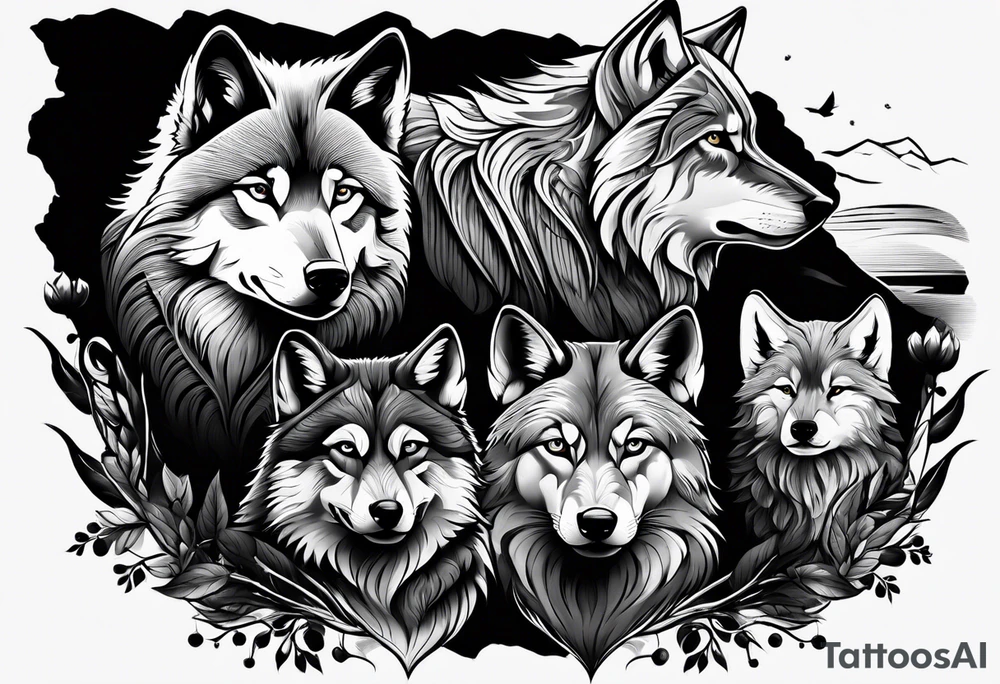 Wolfs and 4 cubs tattoo idea