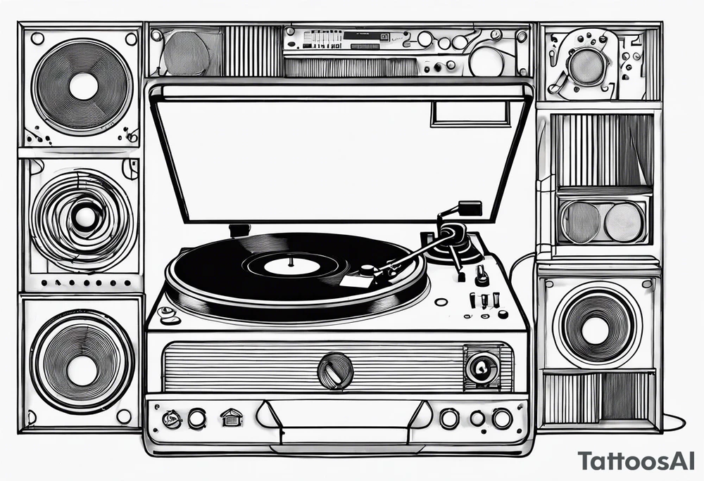 A recordplayer in fineline very minimalistic one line tattoo idea