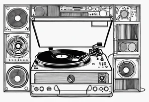 A recordplayer in fineline very minimalistic one line tattoo idea