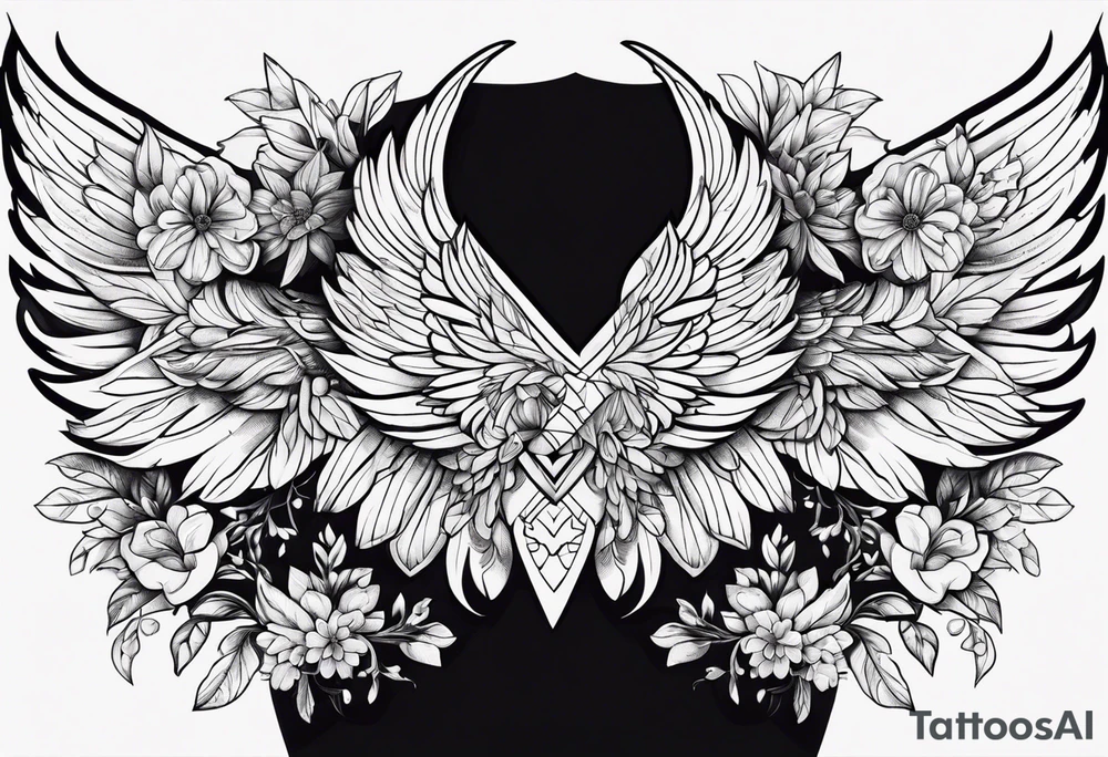 wings with flowers tattoo idea