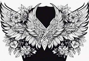 wings with flowers tattoo idea