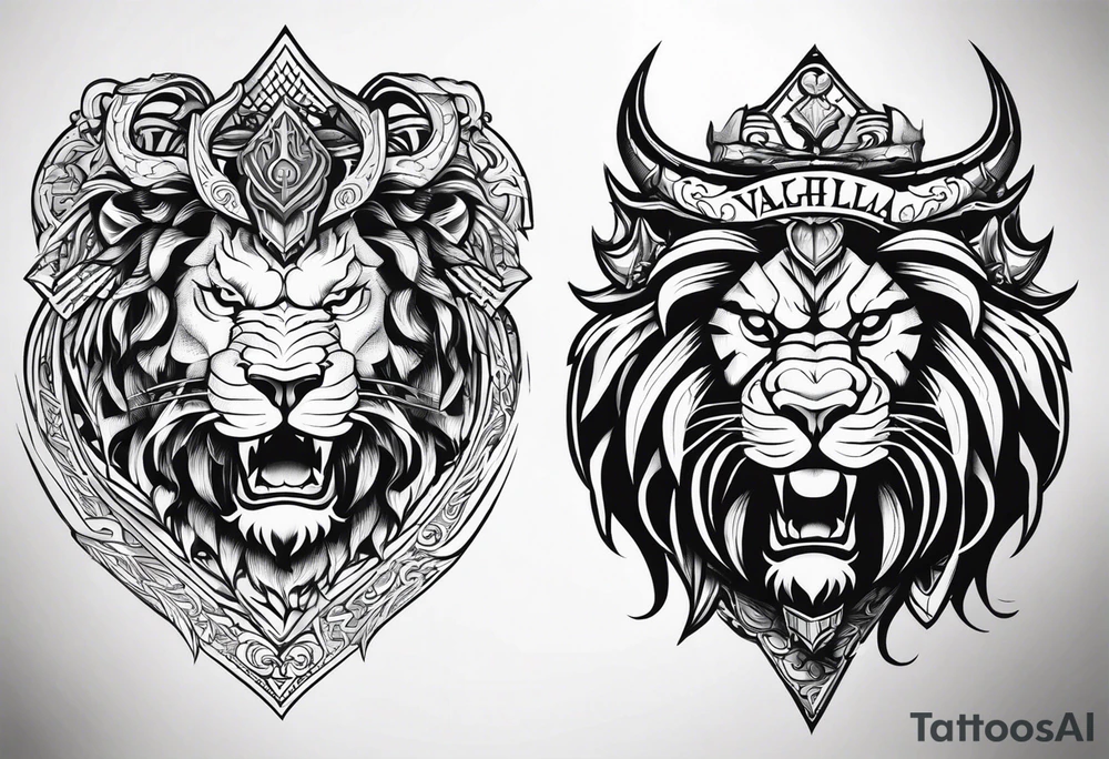 Valhalla sword shield lion dragon tattoo idea