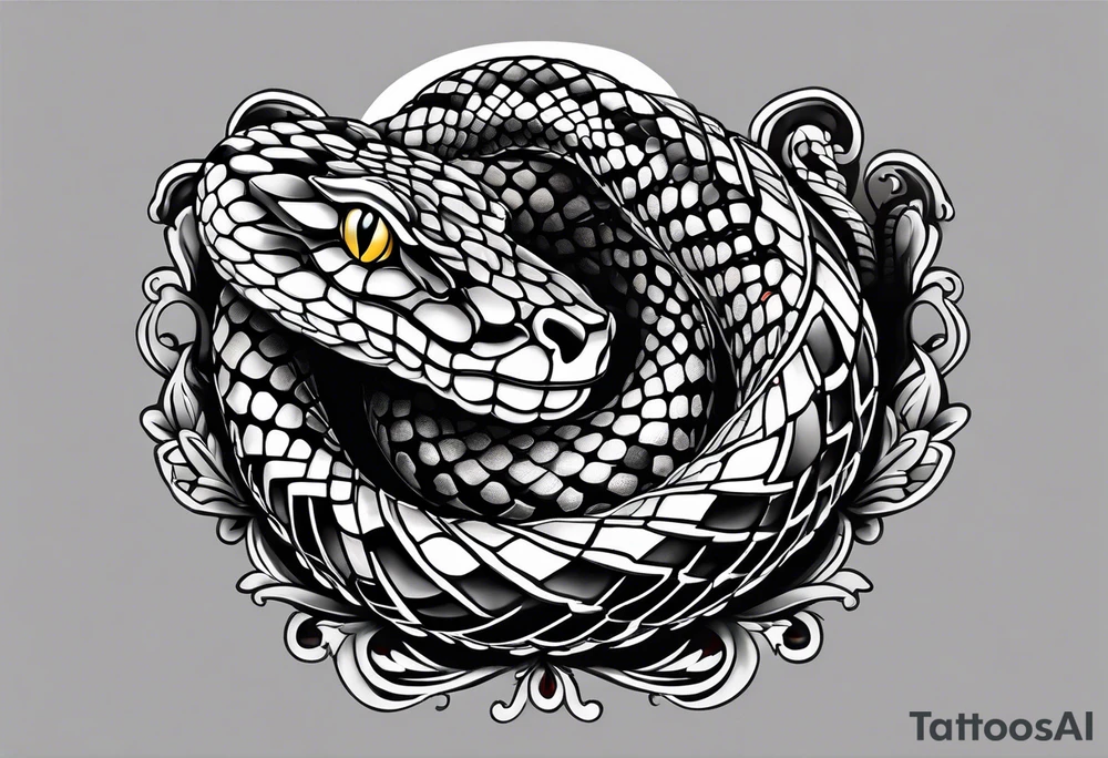 Black and grey American traditional rattle snake tattoo idea