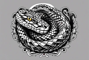 Black and grey American traditional rattle snake tattoo idea
