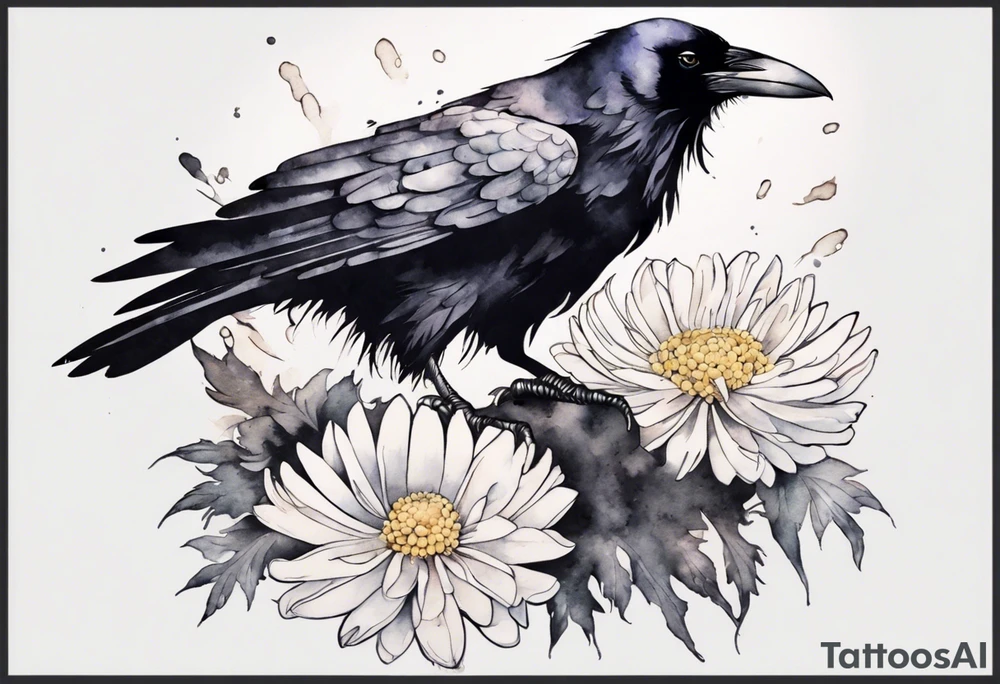 raven with a white chrysanthemum on her chest tattoo idea raven with a white chrysanthemum on her chest tattoo idea