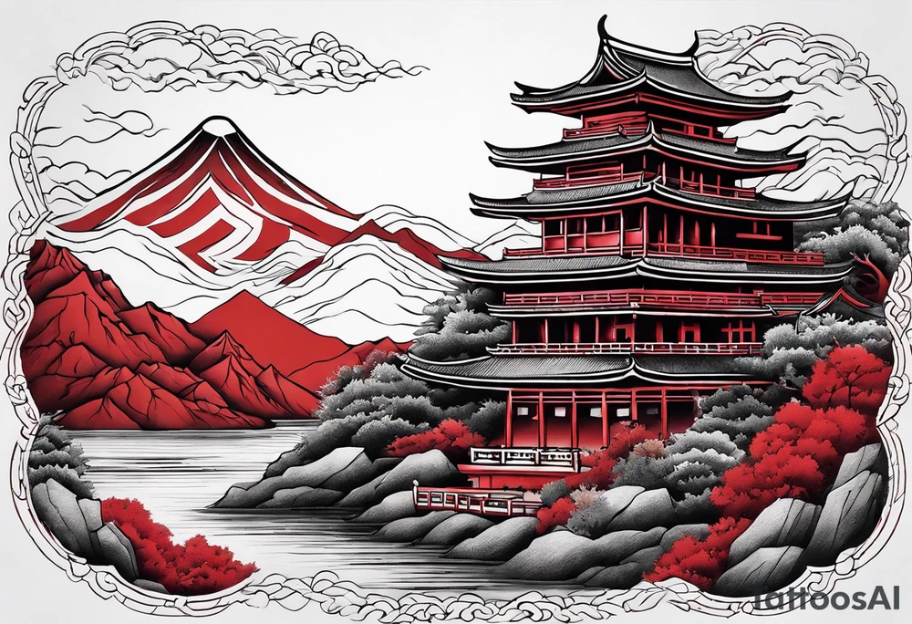 red mountains which there are two fantasies castles. tattoo idea