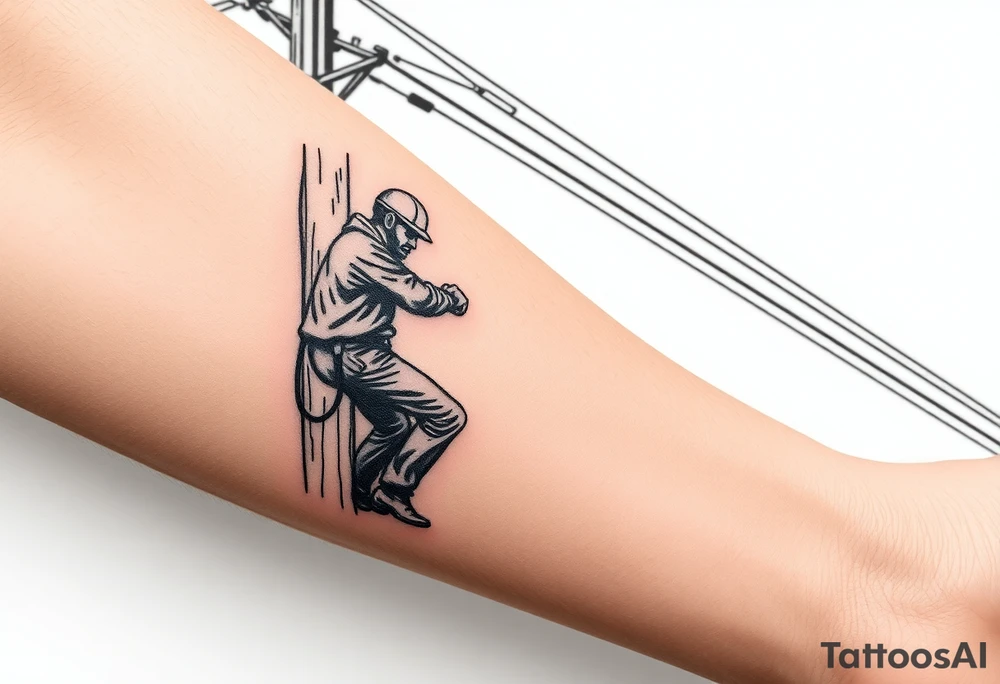 power lineman climbing a wooden 12kv pole. Make the pole a cross that has a hidden resemblance to god. tattoo idea