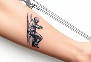 power lineman climbing a wooden 12kv pole. Make the pole a cross that has a hidden resemblance to god. tattoo idea