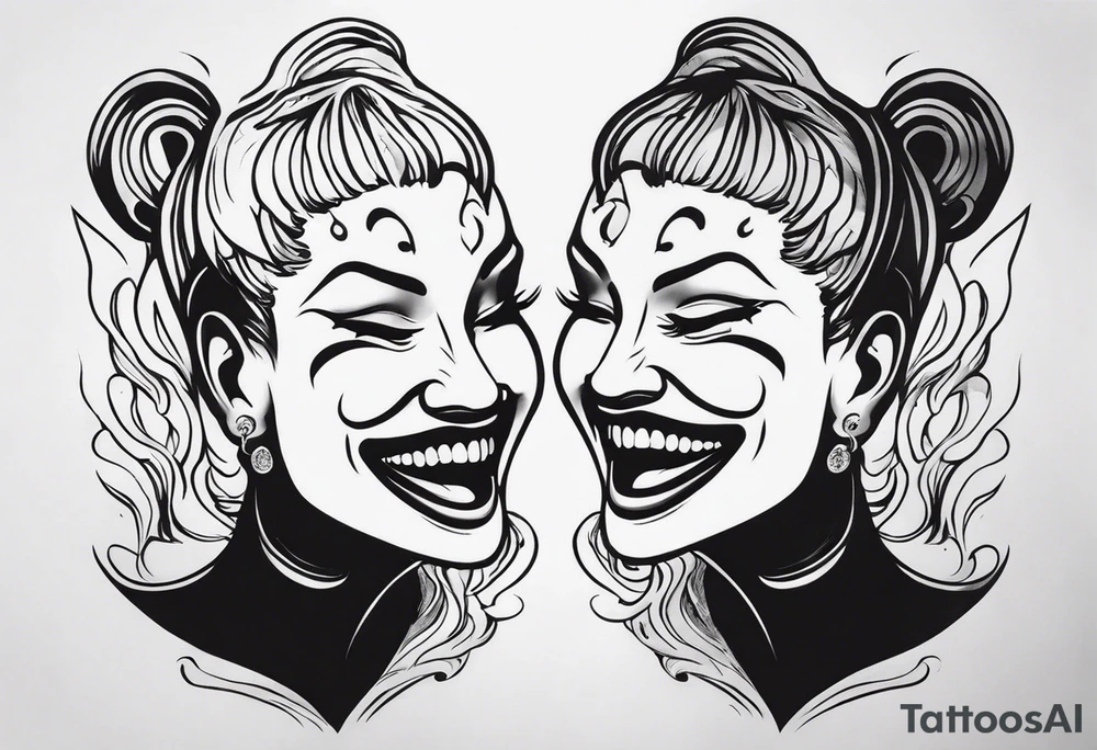 laugh now cry later faces with smoke tattoo idea
