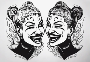 laugh now cry later faces with smoke tattoo idea