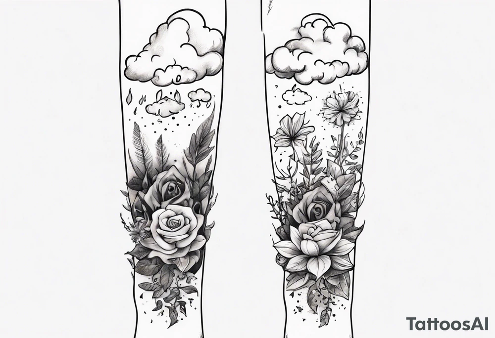 a forearm tattoo with a cloud with little plants and underneath it the date 12.08.05 tattoo idea